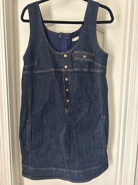 Pilcro Dark Blue Denim Button-Front Jumper Dress